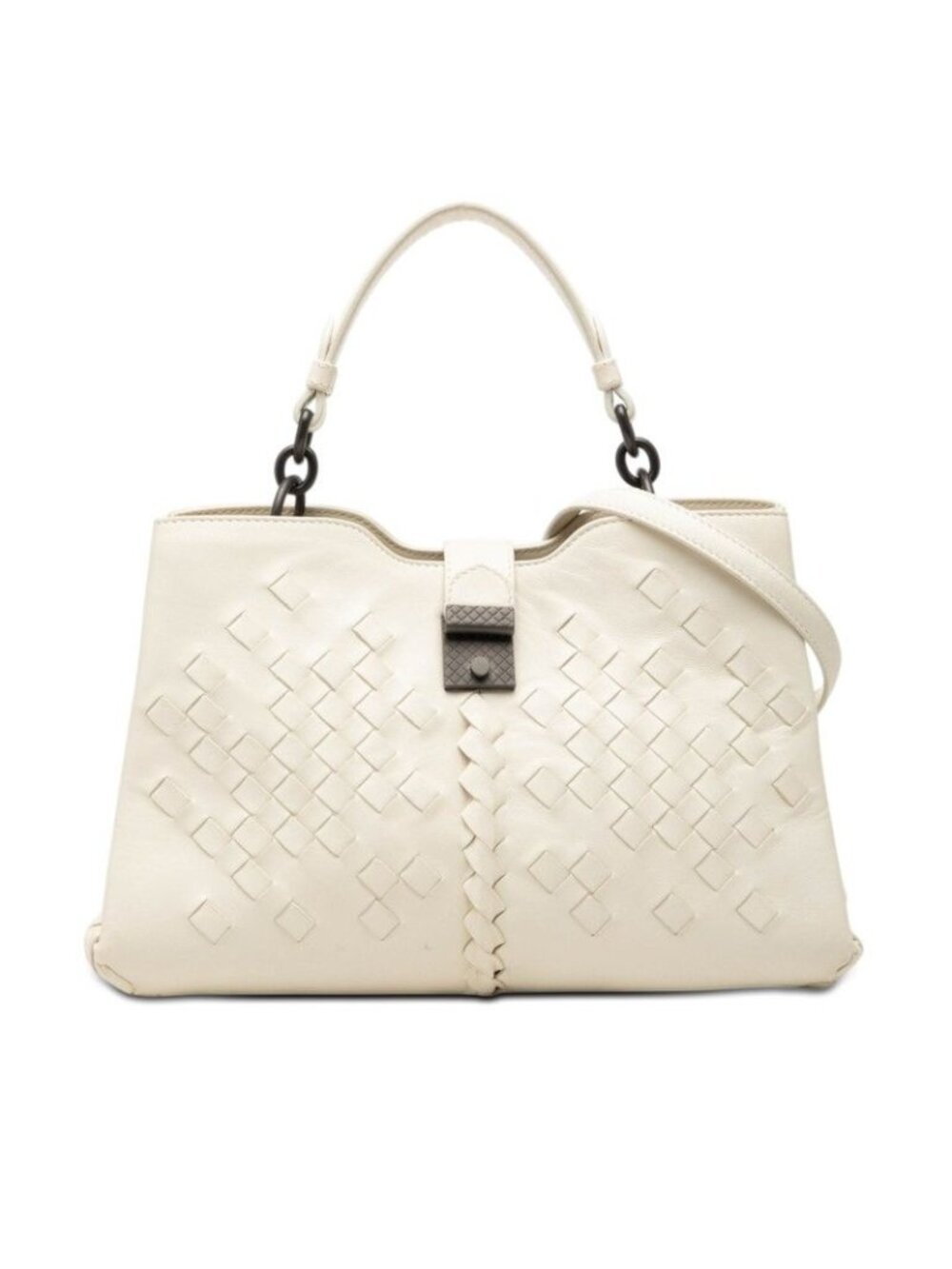 Bottega Veneta Intrecciato Napoli 2-Way Shoulder Bag Off White Leather